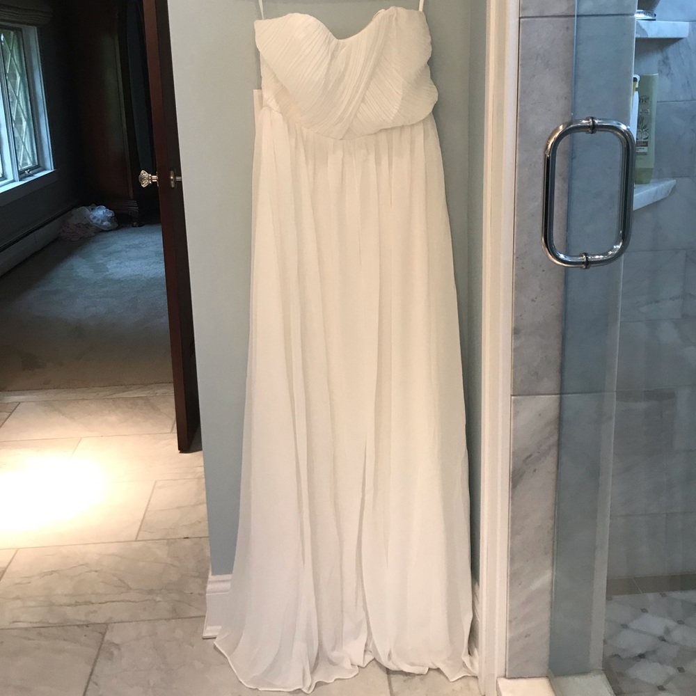 White chiffon strapless maxi dress